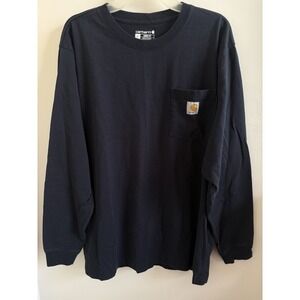 Carhartt Mens K126 Loose Fit Heavyweight‎ Long Sleeve Pocket T-Shirt Navy Blue L